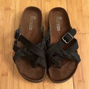 White Mountain Black Braided Slide Sandals with Buckle